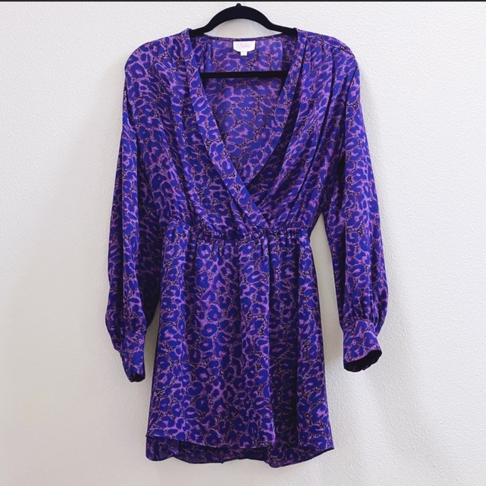 Parker purple animal print 100% silk mini dress